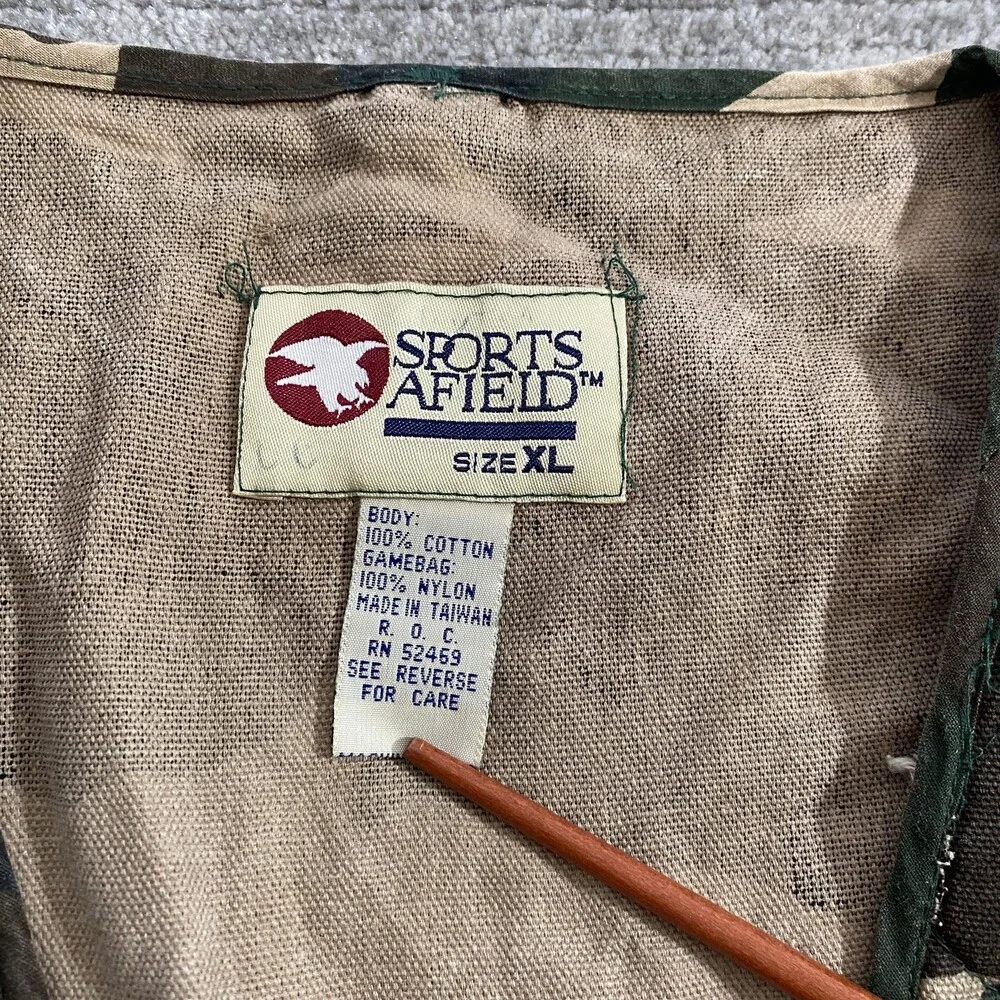 Vintage Sports Afield Hunting Vest Mens XL Camo Multi Pocket Game Bag 90s Outdoo
